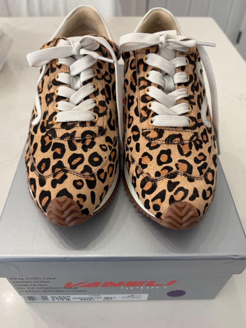 Leopard Calf Hair Lace-up Sneakers